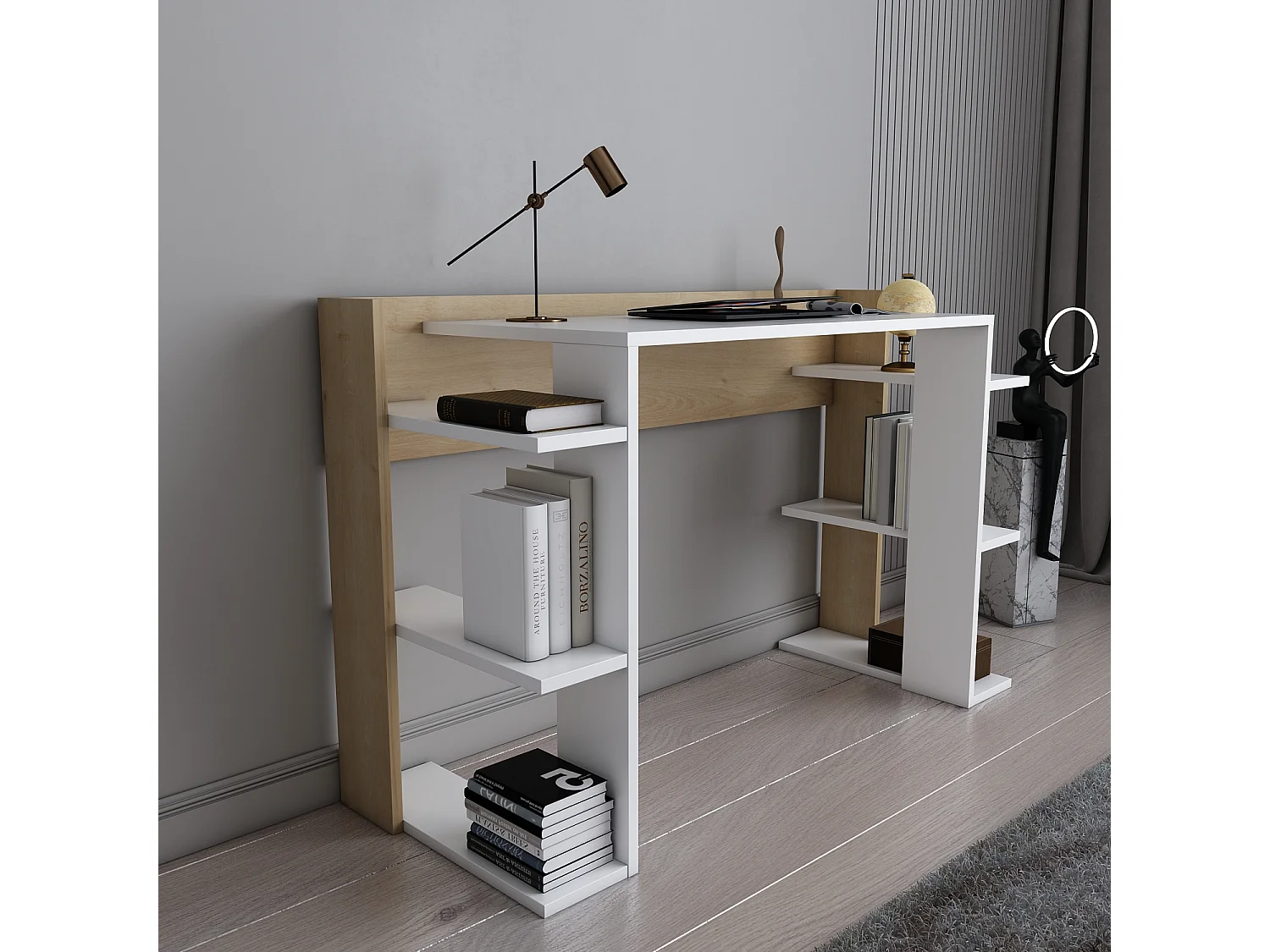 Cinar Bureau 122 cm avec Etagères Ouvertes Design Unique et Modern