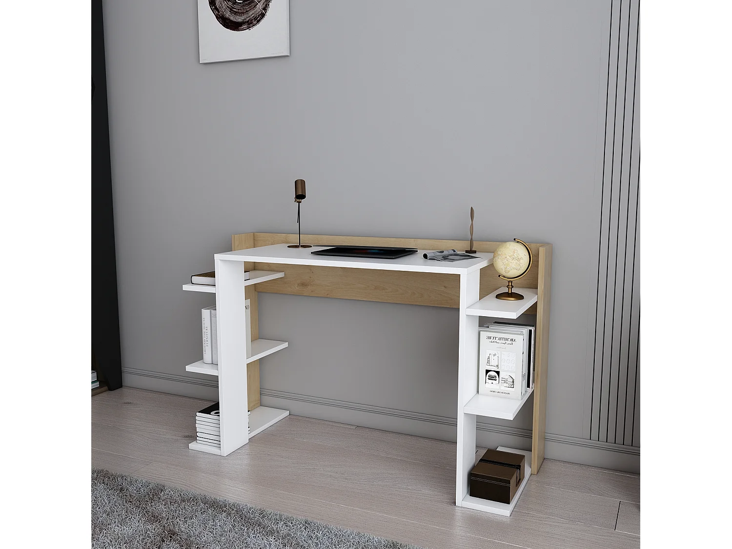 Cinar Bureau 122 cm avec Etagères Ouvertes Design Unique et Modern
