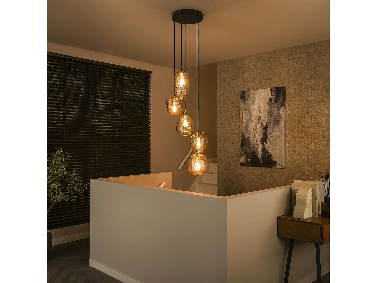 Suspension en verre motif damier 5 abat-jour NOVA