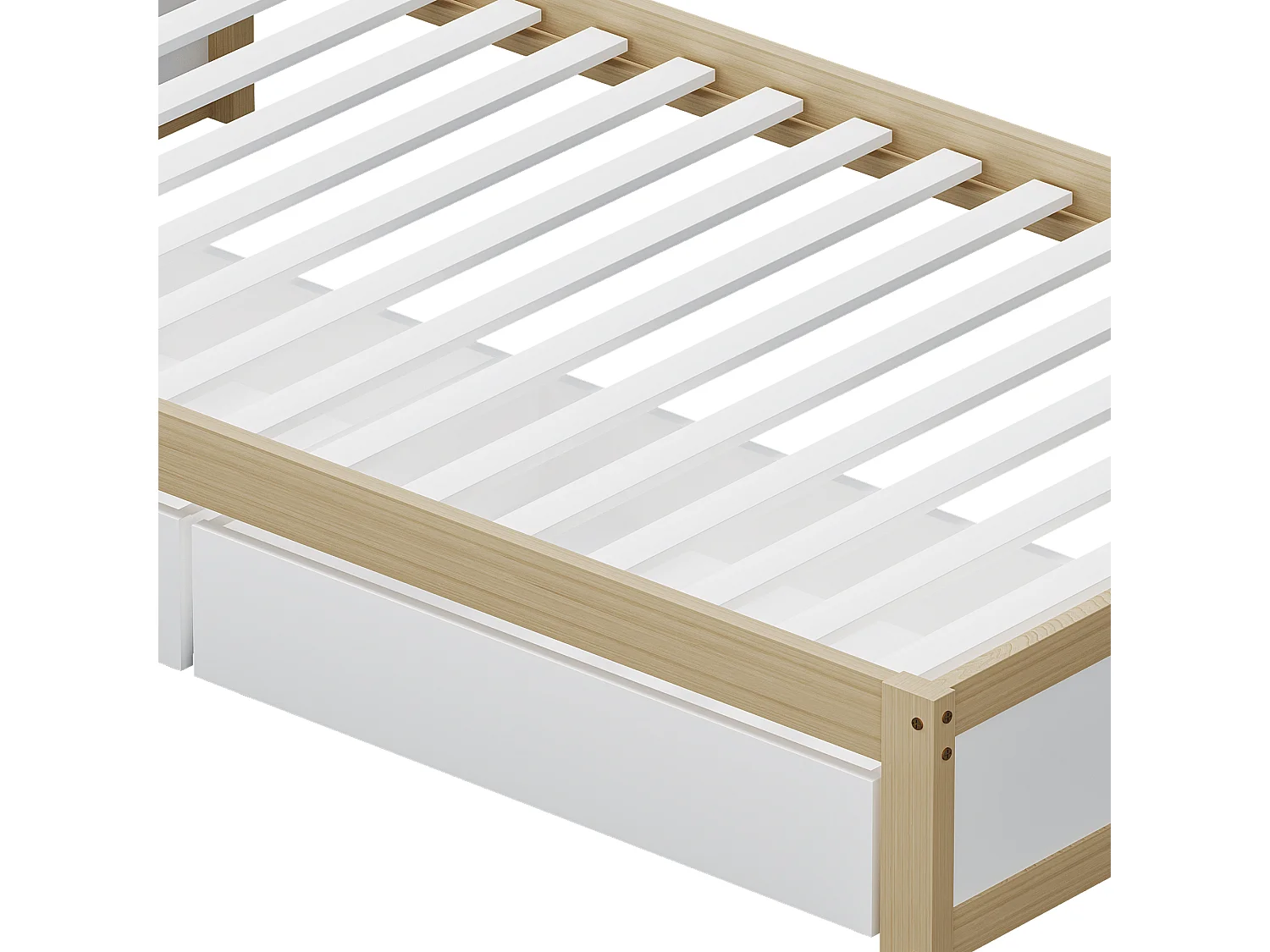 Kinderbed 90 x 200 cm met 2 lades en lattenbodem - massief hout - wit en naturel