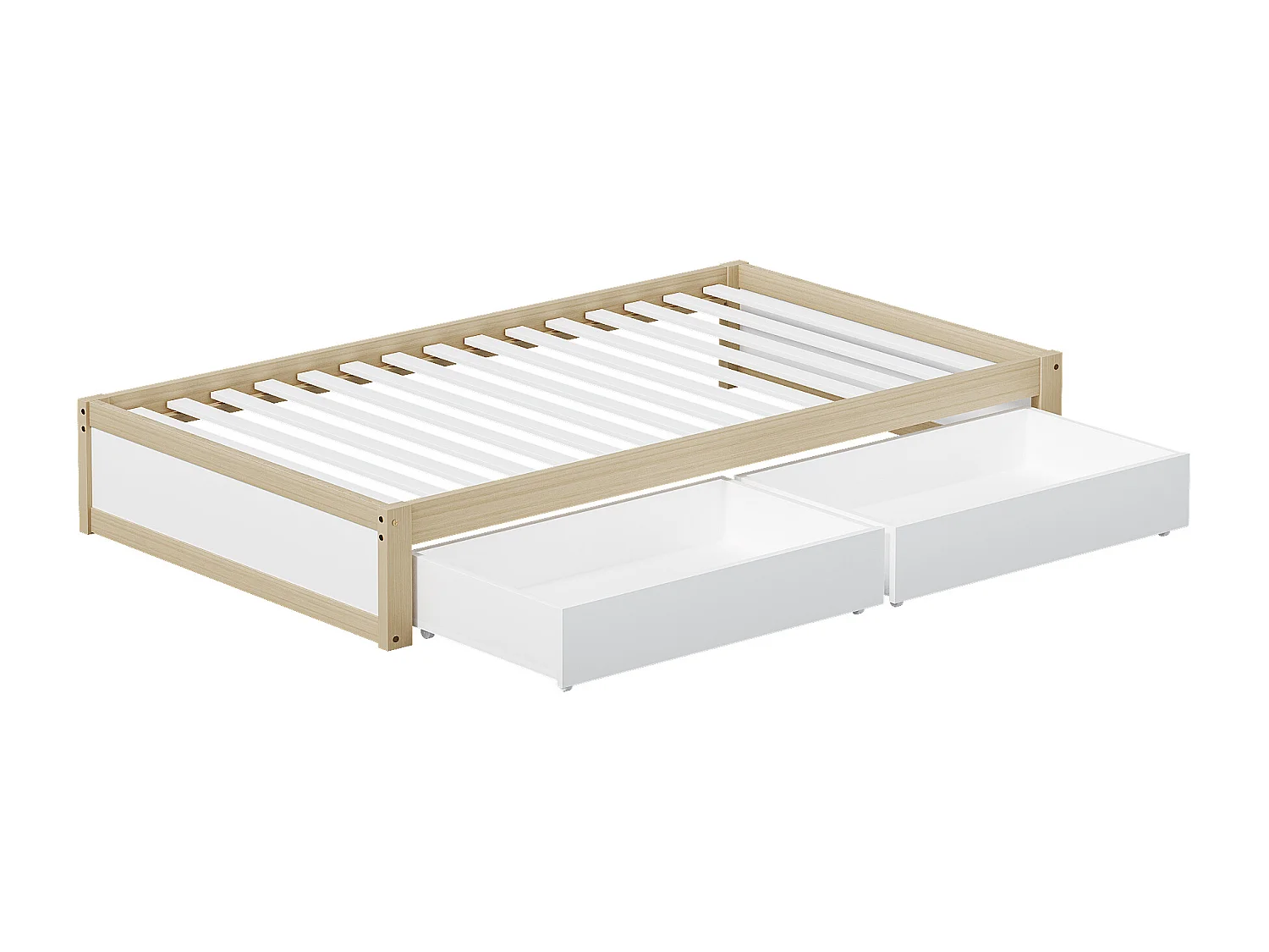 Kinderbed 90 x 200 cm met 2 lades en lattenbodem - massief hout - wit en naturel