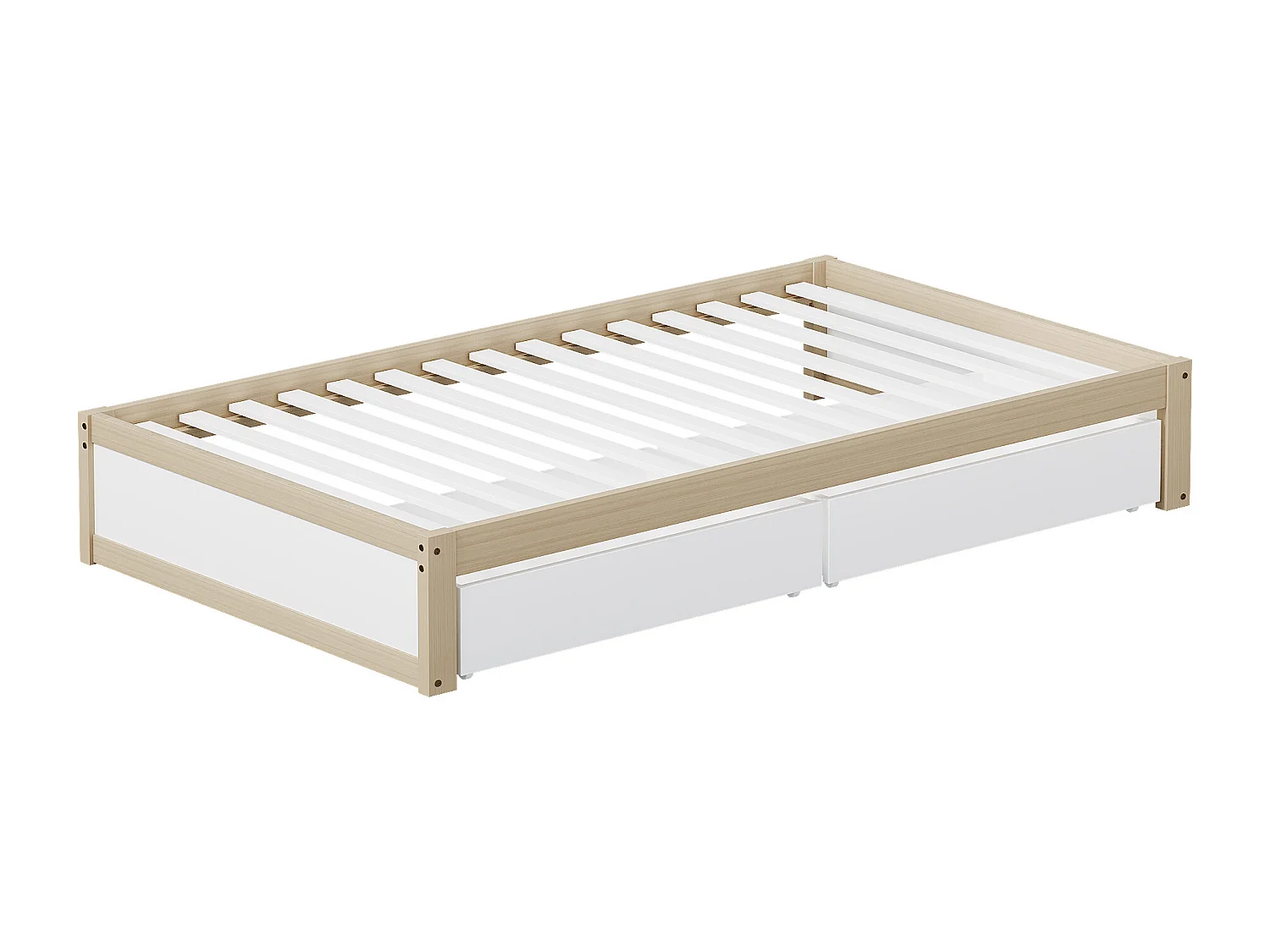 Kinderbed 90 x 200 cm met 2 lades en lattenbodem - massief hout - wit en naturel