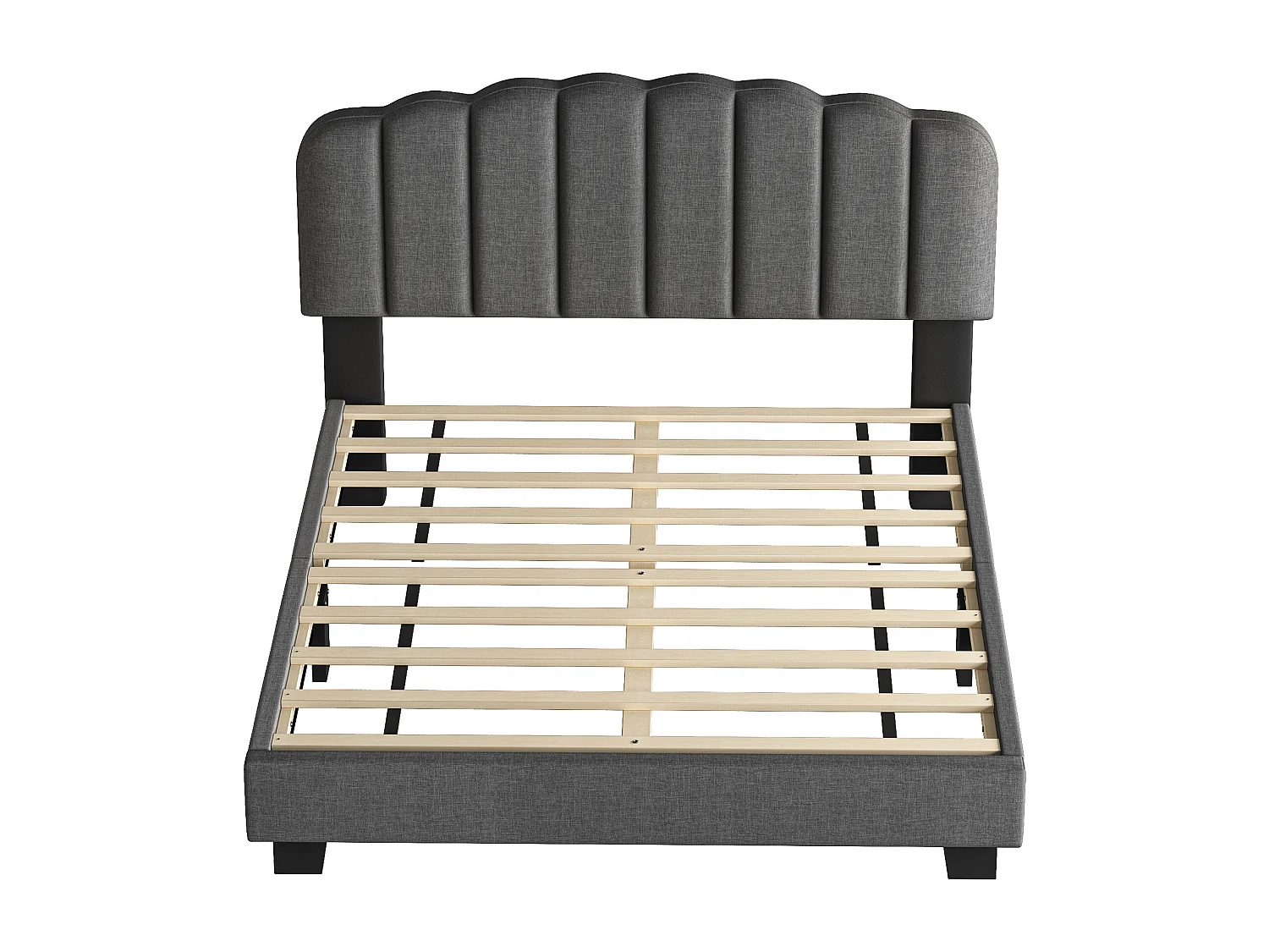 Lit capitonné 140 x 200 cm avec tête de lit réglable - Tissu en lin - Design coutures verticales - Gris (sans matelas)