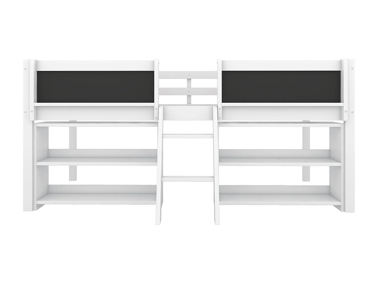 Lit enfant 90 x 200 cm avec étagères de rangement - Bois de pin + MDF - Sommier à lattes - Blanc (sans matelas)