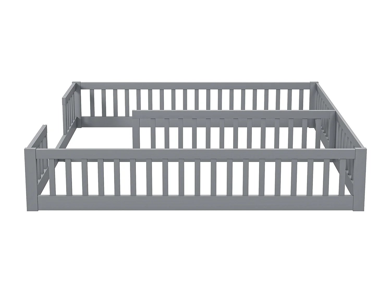 Lit enfant 2 x 90 x 200 cm avec barrières - Bois de pin + MDF - Style simple - Gris (sans sommier et matelas)