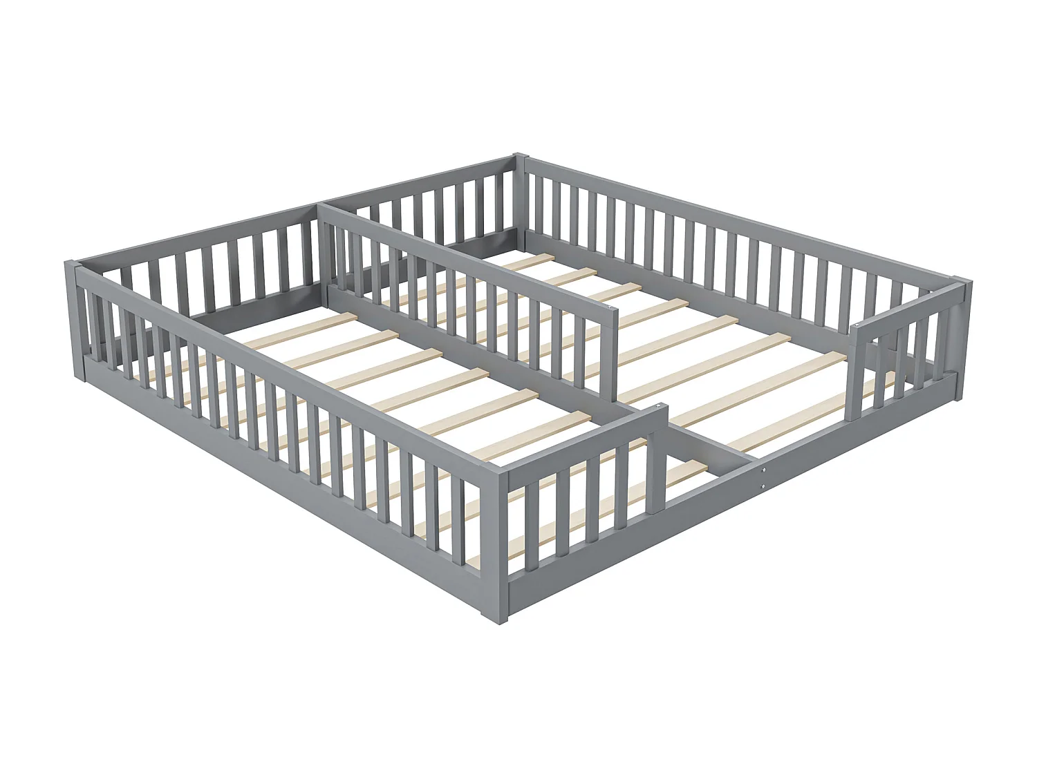 Lit enfant 2 x 90 x 200 cm avec barrières et sommier à lattes - Bois de pin + MDF - Style simple - Gris (sans matelas)