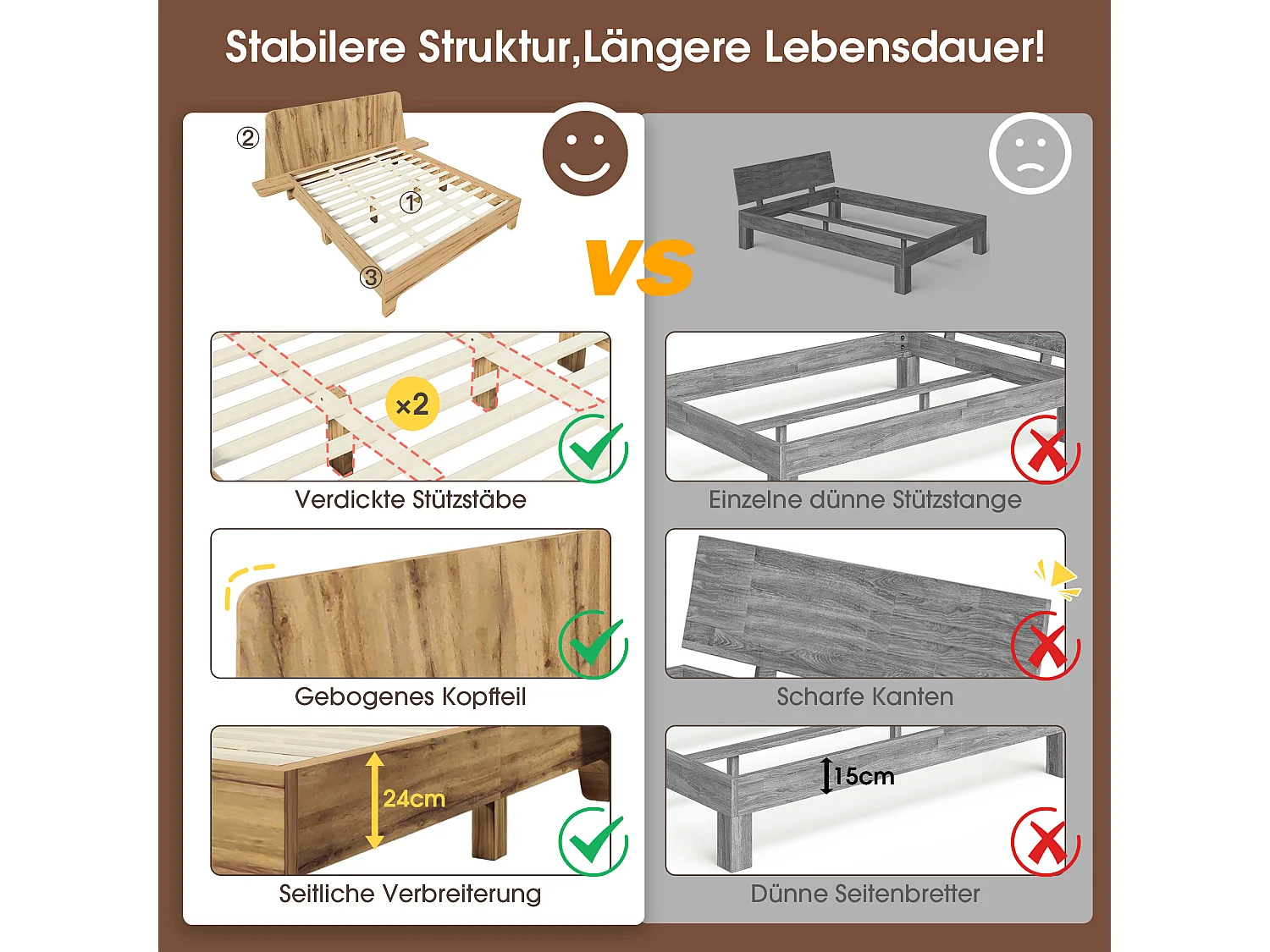 160 x 200 cm bed met opberghoofdeinde - massief hout - Lattenbodem - Eiken (zonder matras)