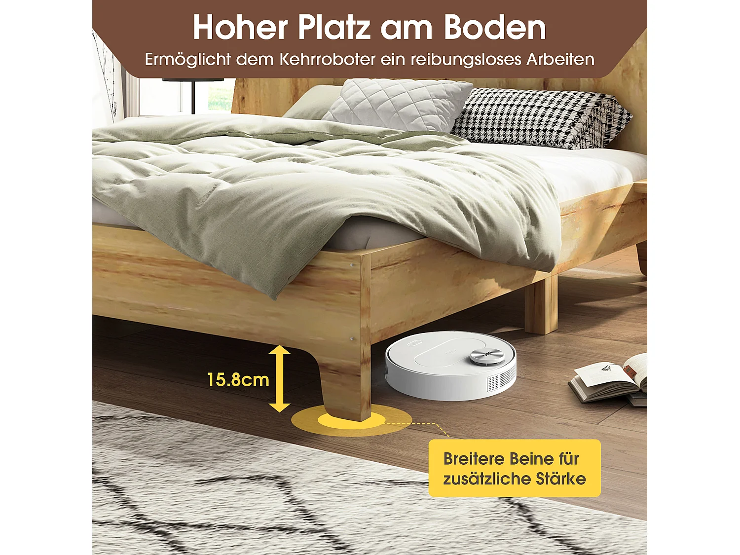 160 x 200 cm bed met opberghoofdeinde - massief hout - Lattenbodem - Eiken (zonder matras)