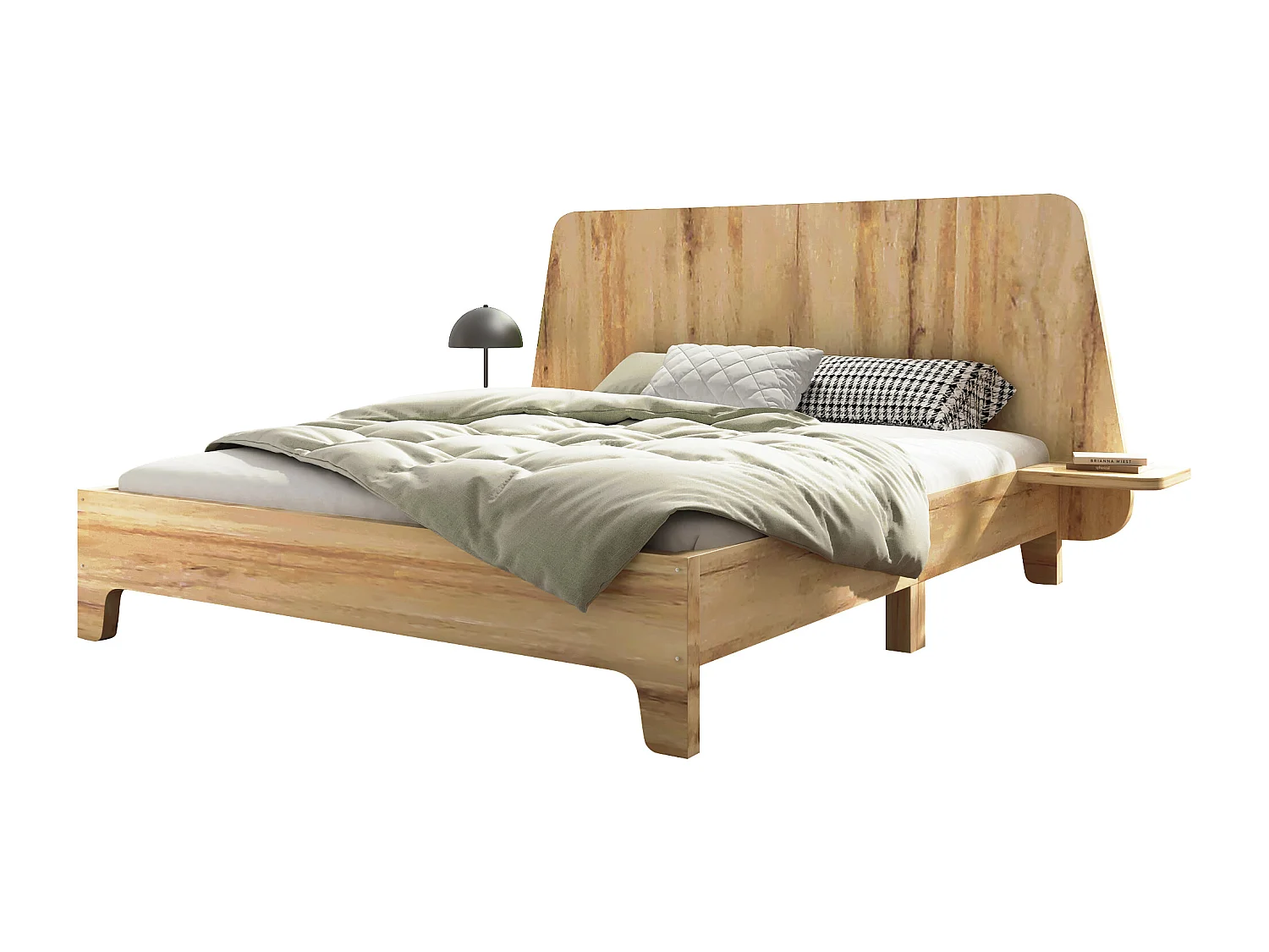160 x 200 cm bed met opberghoofdeinde - massief hout - Lattenbodem - Eiken (zonder matras)