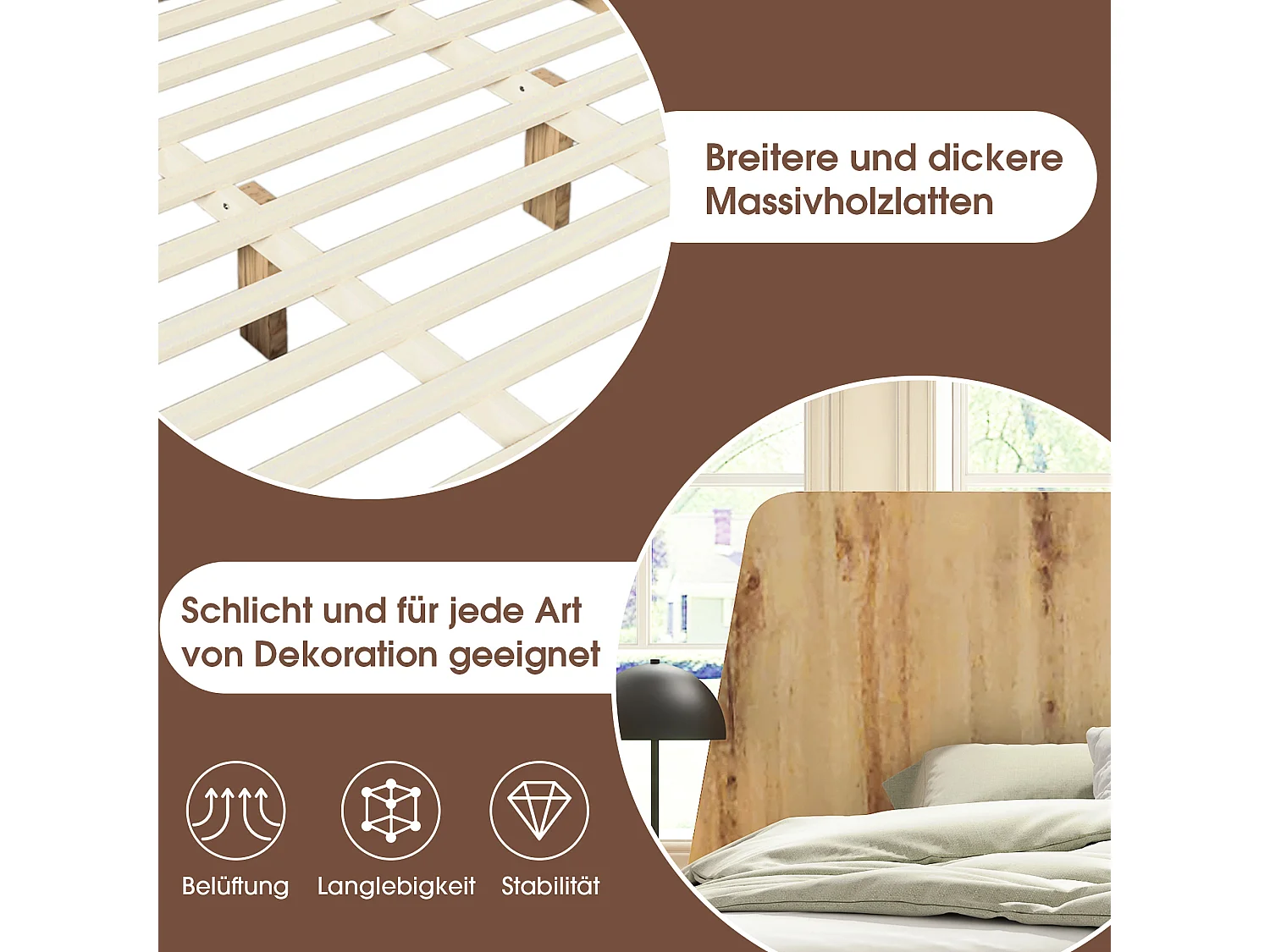 Lit 160 x 200 cm avec tête de lit rangement - bois massif - Sommier à lattes - Chêne (sans matelas)