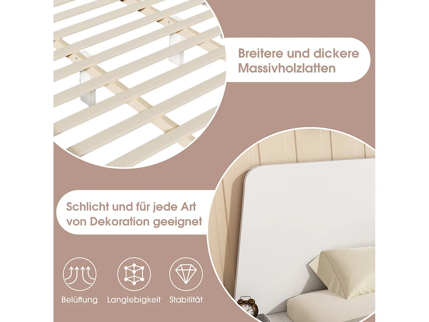 Lit 160 x 200 cm avec tête de lit rangement - bois massif - Sommier à lattes - Blanc (sans matelas)