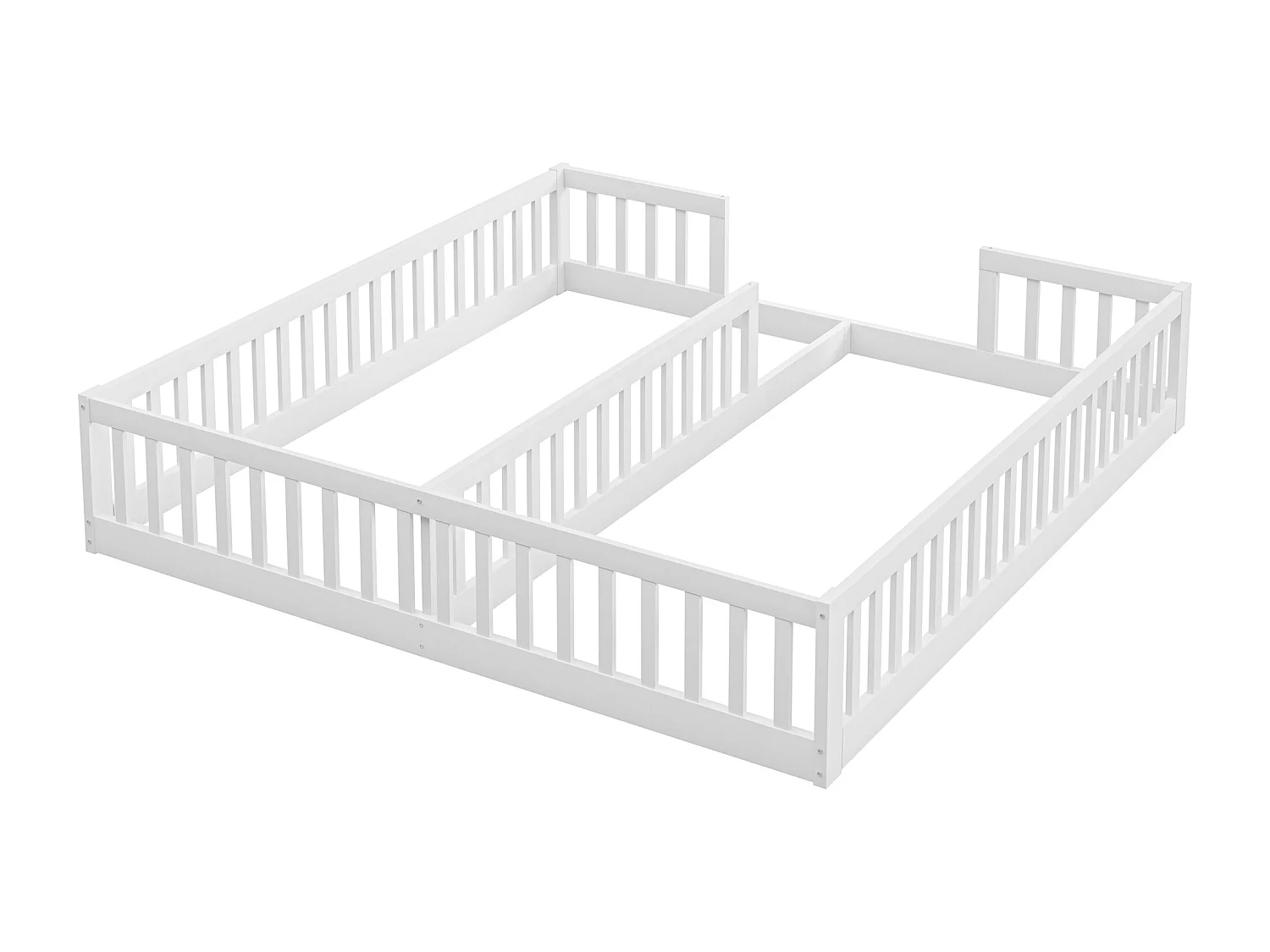 Lit enfant 2 x 90 x 200 cm avec barrières - Bois de pin + MDF - Style simple - Blanc (sans sommier et matelas)