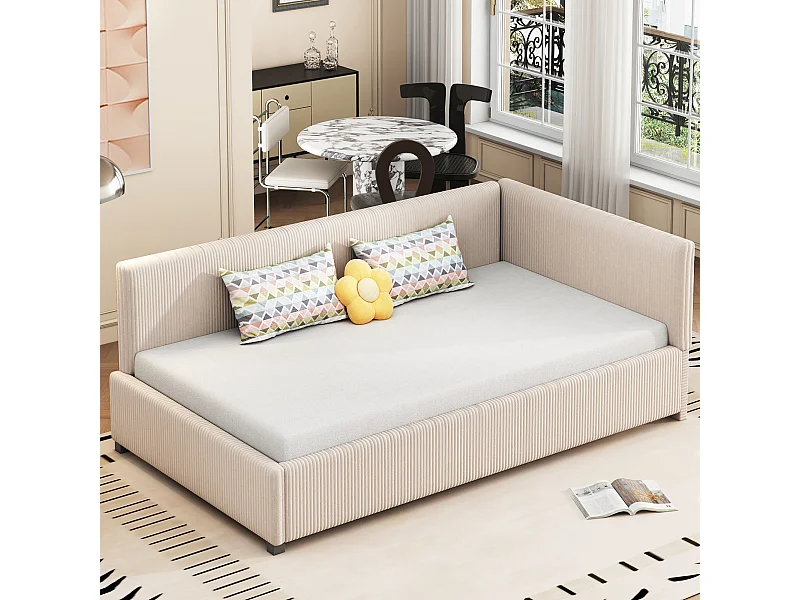 Gestoffeerd dagbed, dagbed, slaapbank met uittrekbed, 90 x 190 cm, kinderbed met lattenbodem, fluweel, roze, zonder matras, 90 x 190 cm