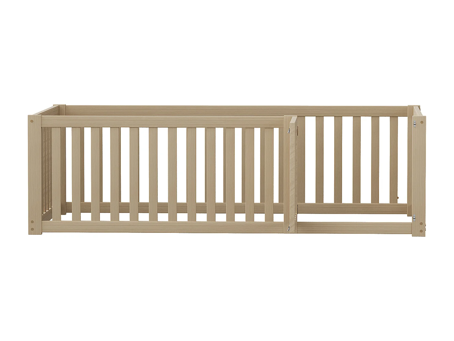Letto per bambini 90 x 200 cm, struttura letto in legno con recinzione e porta, naturale (senza rete e materasso)