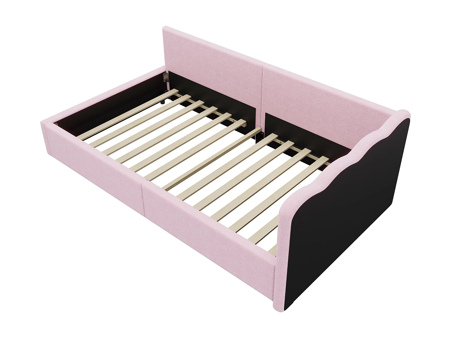 Kinderbed 90 x 200 cm met hoofdeinde, Slaapbank - LED's - Fluweel - Lattenbodem - Roze (zonder matras)