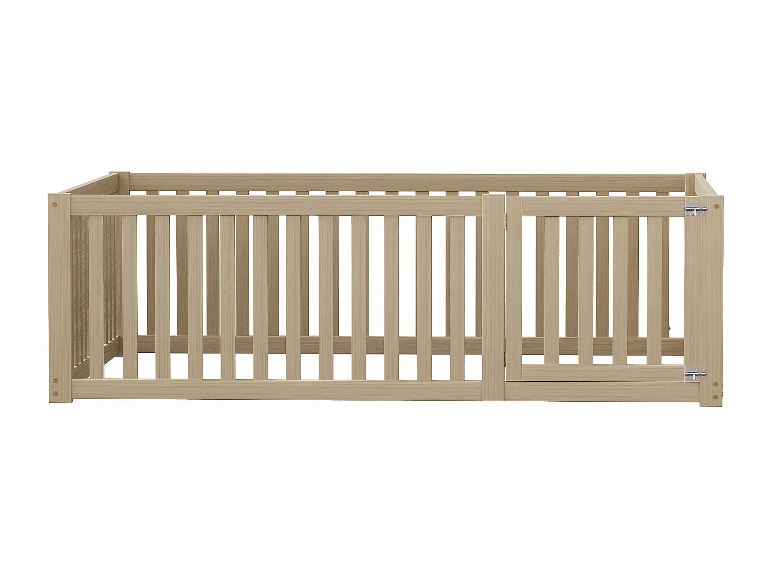 Lit enfant 140 x 200 cm, cadre de lit au sol en bois avec clôture et porte, naturel ( sans sommier et matelas)
