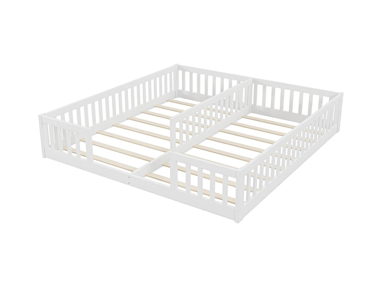 Lit enfant 2 x 90 x 200 cm avec barrières et sommier à lattes - Bois de pin + MDF - Style simple - Blanc (sans matelas)