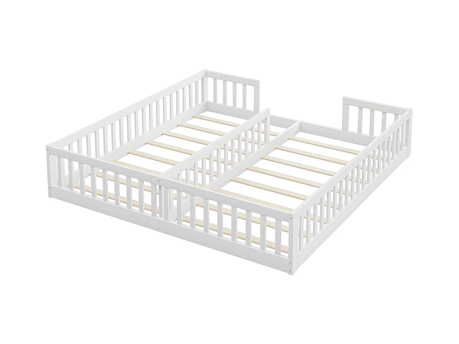 Lit enfant 2 x 90 x 200 cm avec barrières et sommier à lattes - Bois de pin + MDF - Style simple - Blanc (sans matelas)