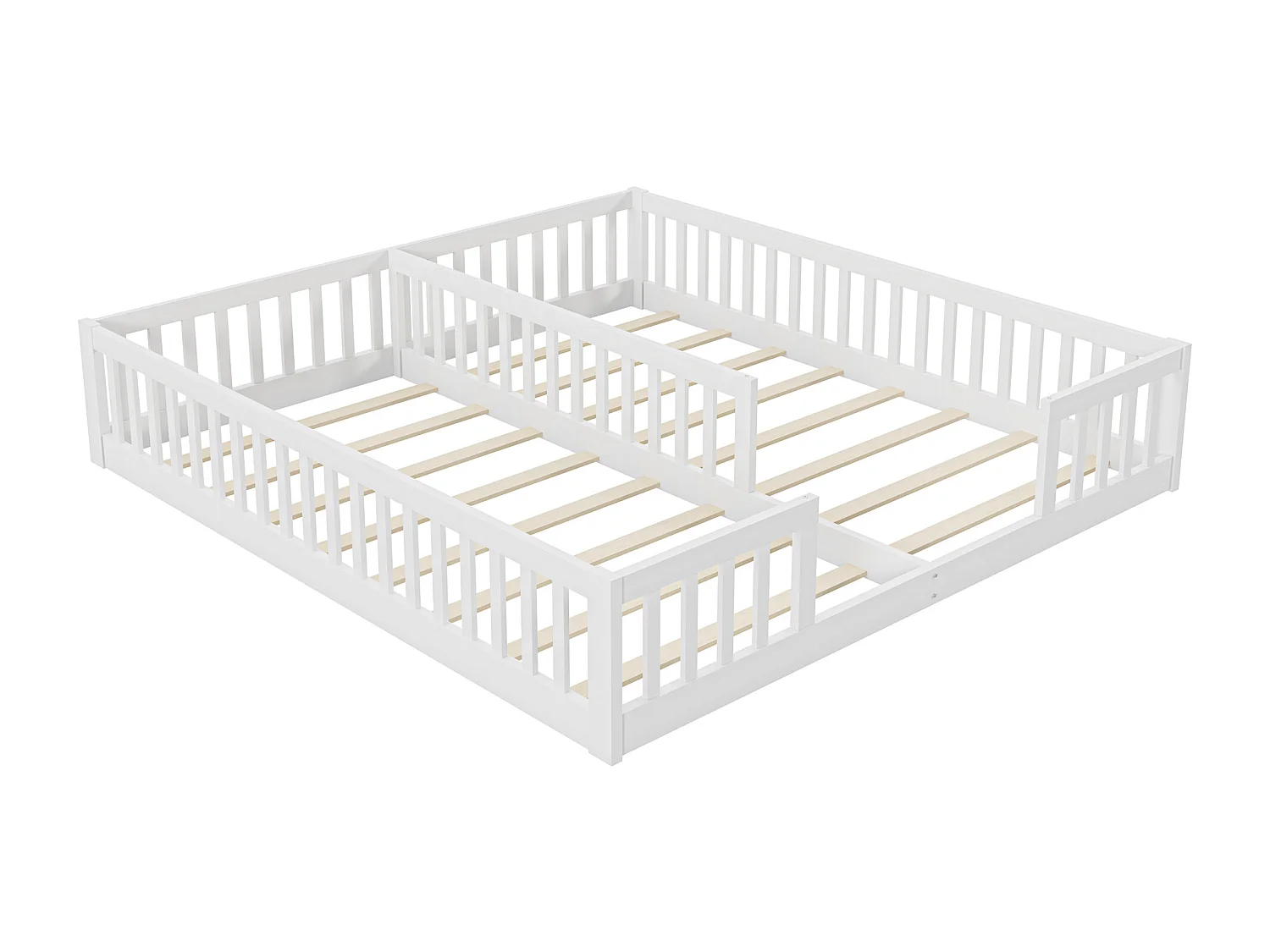 Lit enfant 2 x 90 x 200 cm avec barrières et sommier à lattes - Bois de pin + MDF - Style simple - Blanc (sans matelas)