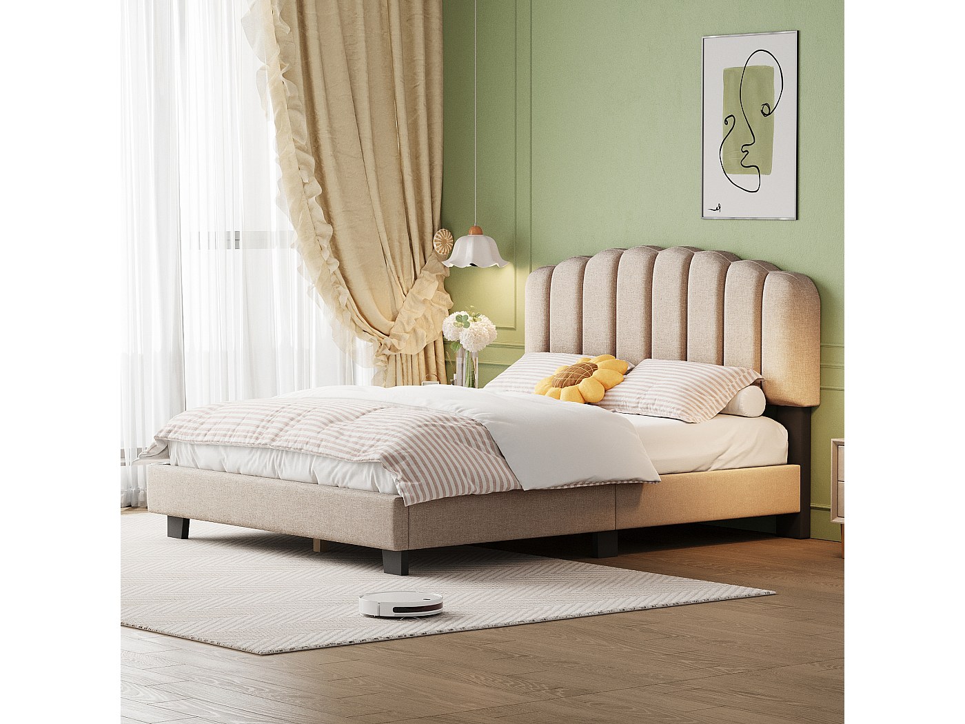 Struttura Letto Imbottito Matrimoniale 140x200 cm, Letto Piattaforma Imbottito, con Testiera in Morbido Tessuto di Velluto e Supporto a Doghe | Leroy Merlin