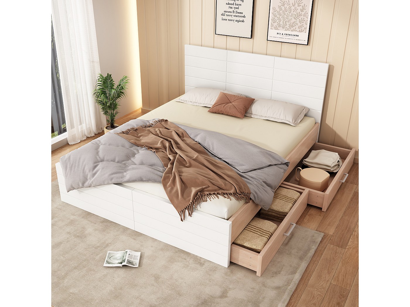 Lit Double 180x200 Cm Zinus – Cadre Et Tête De Lit En Bois – Noir – Neuf