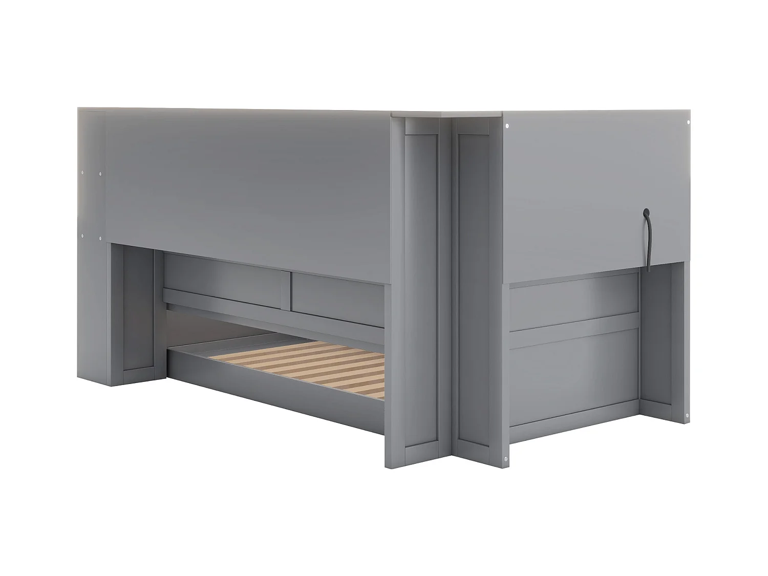 Onderschuifbed 90 x 190/200 cm met hoofdeinde - Opbergkastjes en USB-aansluitingen - Spaanplaat + MDF - Grijs (zonder matras)