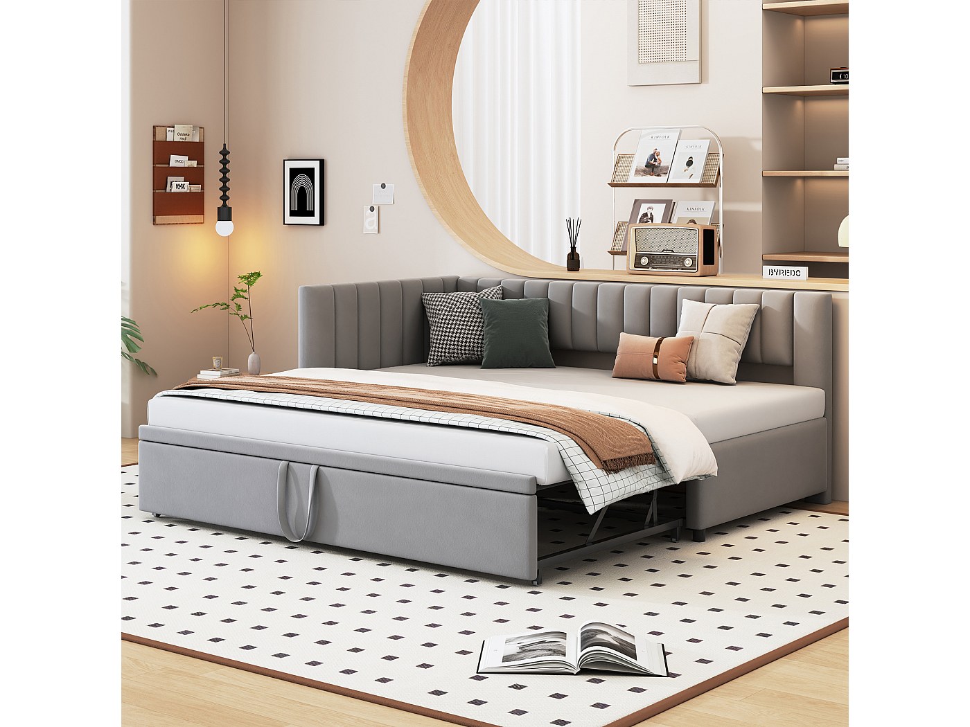 Cama nido 90/180 x 200 cm en forma de L, Sofá cama - Terciopelo ...