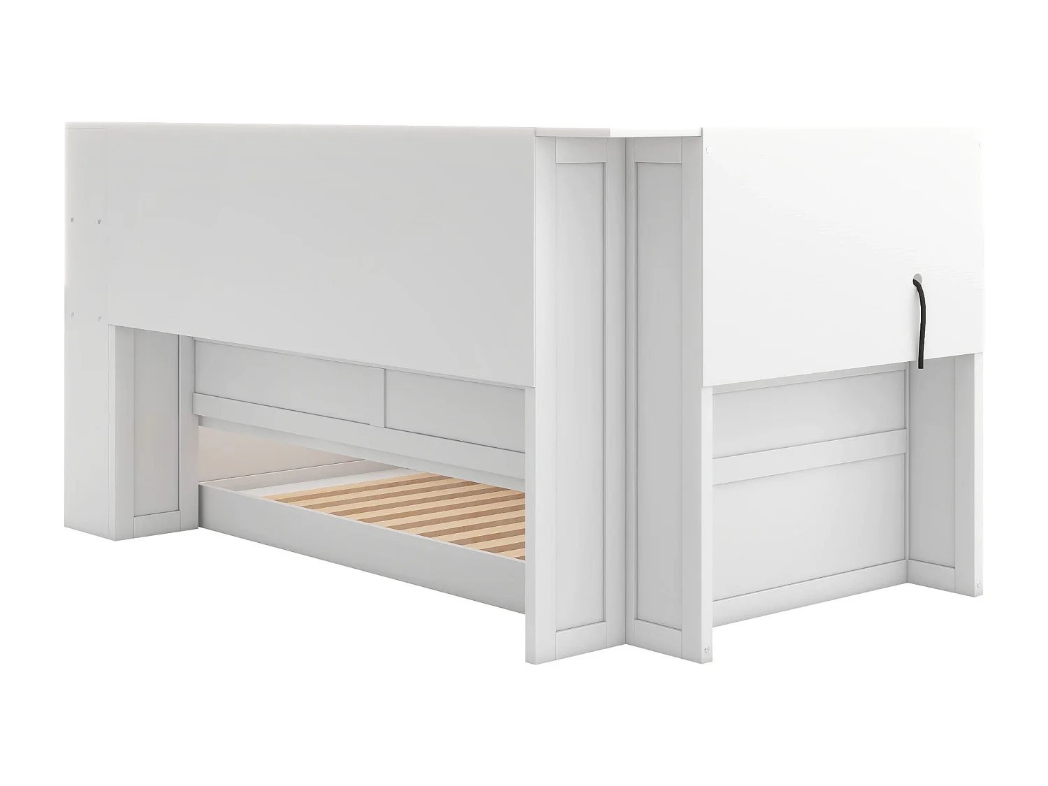 Ausziehbett 90 x 190/200 cm mit Kopfteil – Stauschränke und USB-Anschlüsse – Spanplatte + MDF – Weiß (ohne Matratze)
