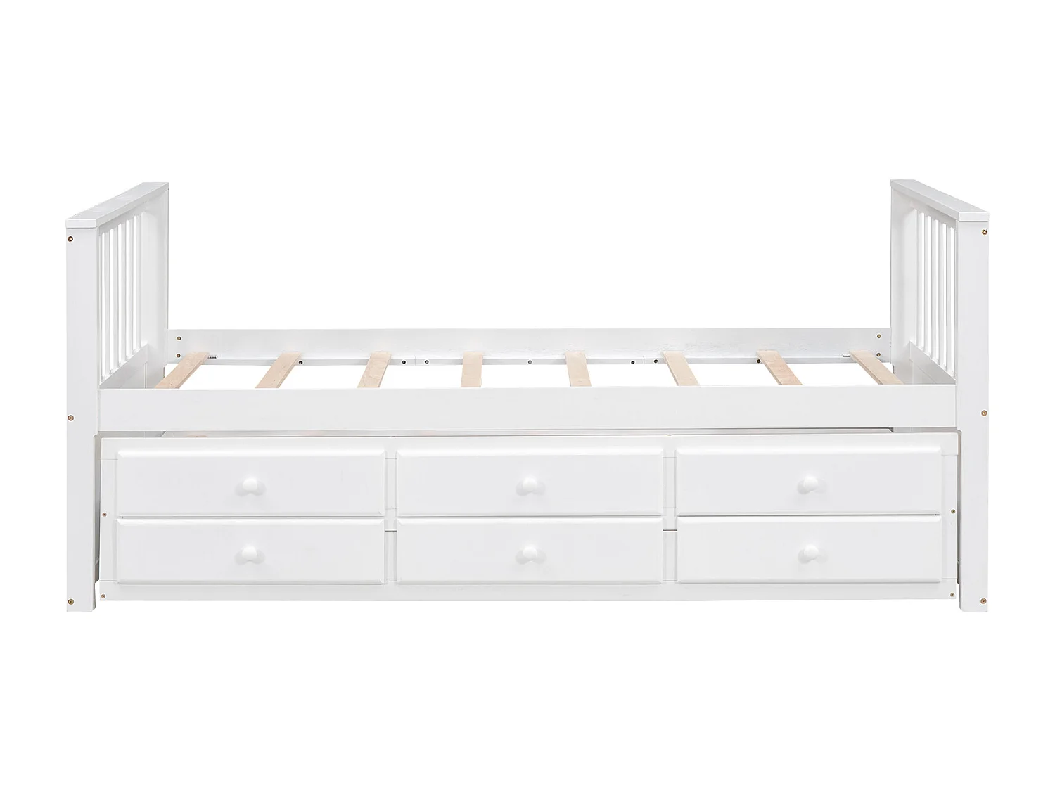 Letto estraibile 90 x 200 cm + 90 x 190 cm con 3 cassetti - Legno massello + MDF - Rete a doghe - Bianco (senza materasso)