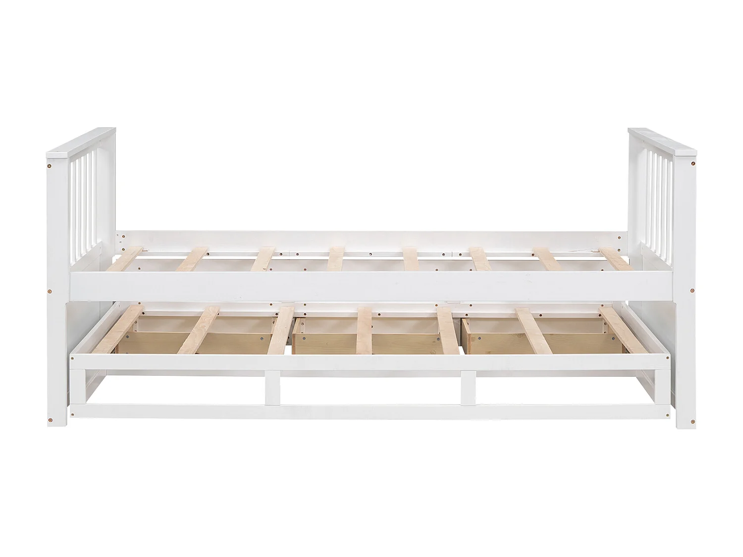 Letto estraibile 90 x 200 cm + 90 x 190 cm con 3 cassetti - Legno massello + MDF - Rete a doghe - Bianco (senza materasso)