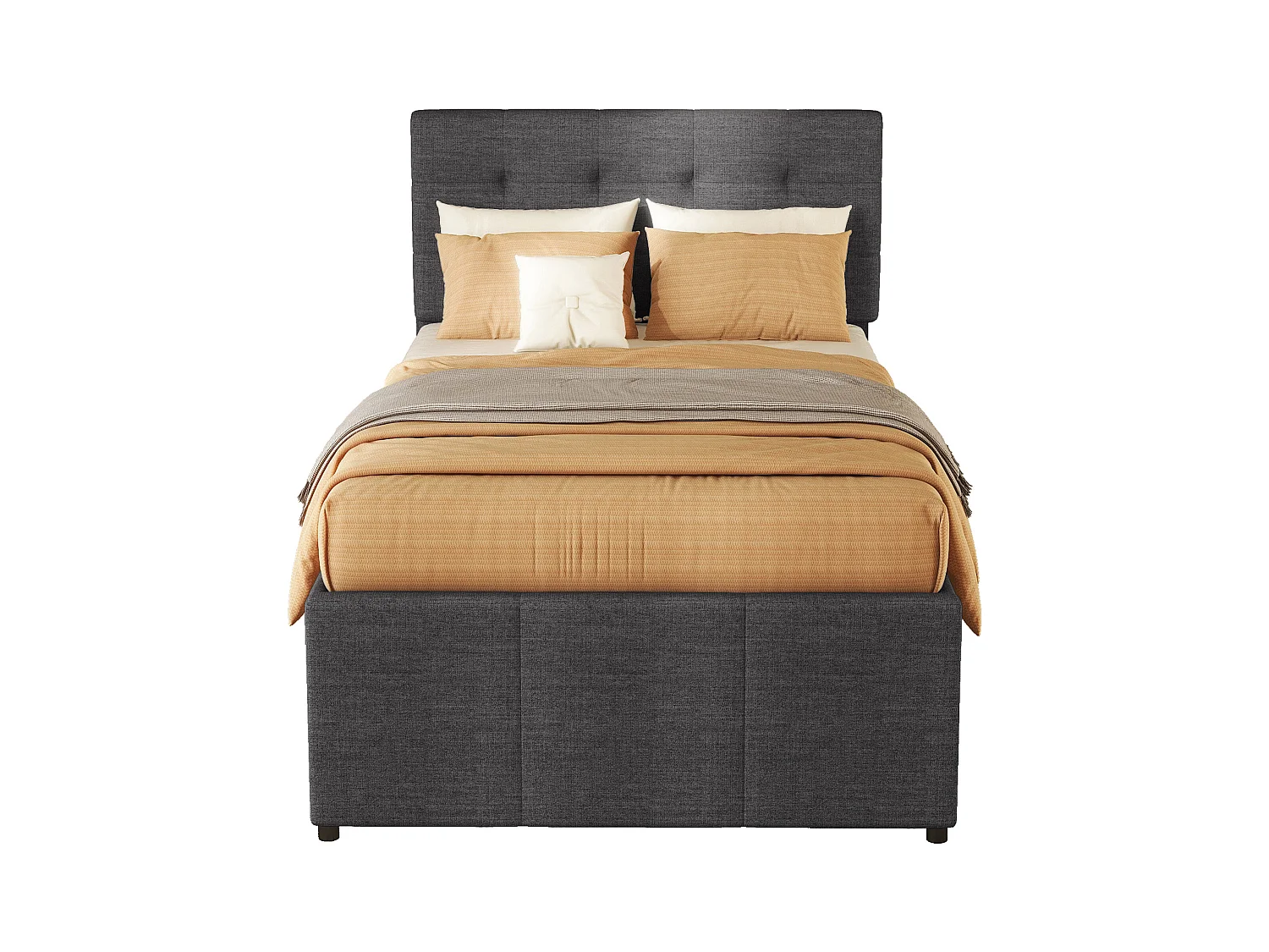 Onderschuifbed 90 x 190/200 cm met verstelbaar hoofdeinde - 3 laden - Linnenstof - Lattenbodem - grijs (zonder matras)