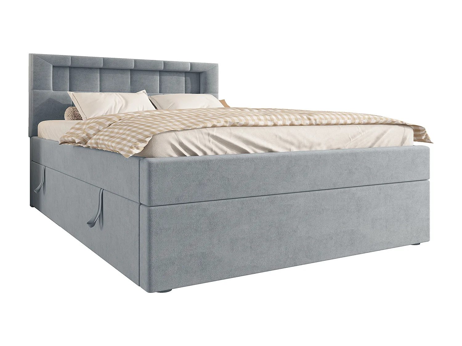 Lit coffre 90 x 200 cm avec tête de lit réglable - LEDs - Velours - Sommier à lattes - Gris (sans matelas)