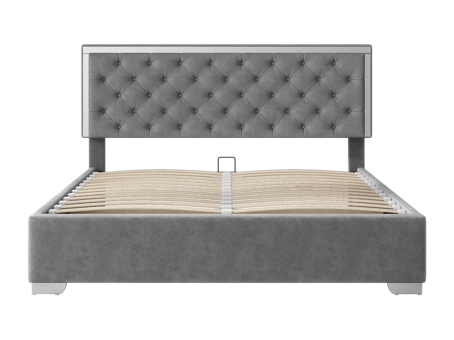 Letto contenitore 160 x 200 cm con testiera - Velluto - Piedini in acciaio inox - Rete a doghe - Grigio (senza materasso)