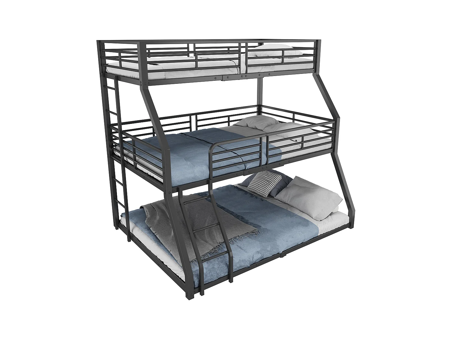 3-persoonsstapelbedden 90/120/140 x 200 cm met 2 ladders - Metaal - Lattenbodem - Zwart (zonder matras)