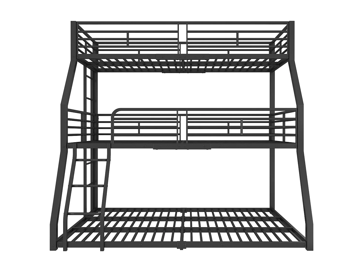 3-persoonsstapelbedden 90/120/140 x 200 cm met 2 ladders - Metaal - Lattenbodem - Zwart (zonder matras)