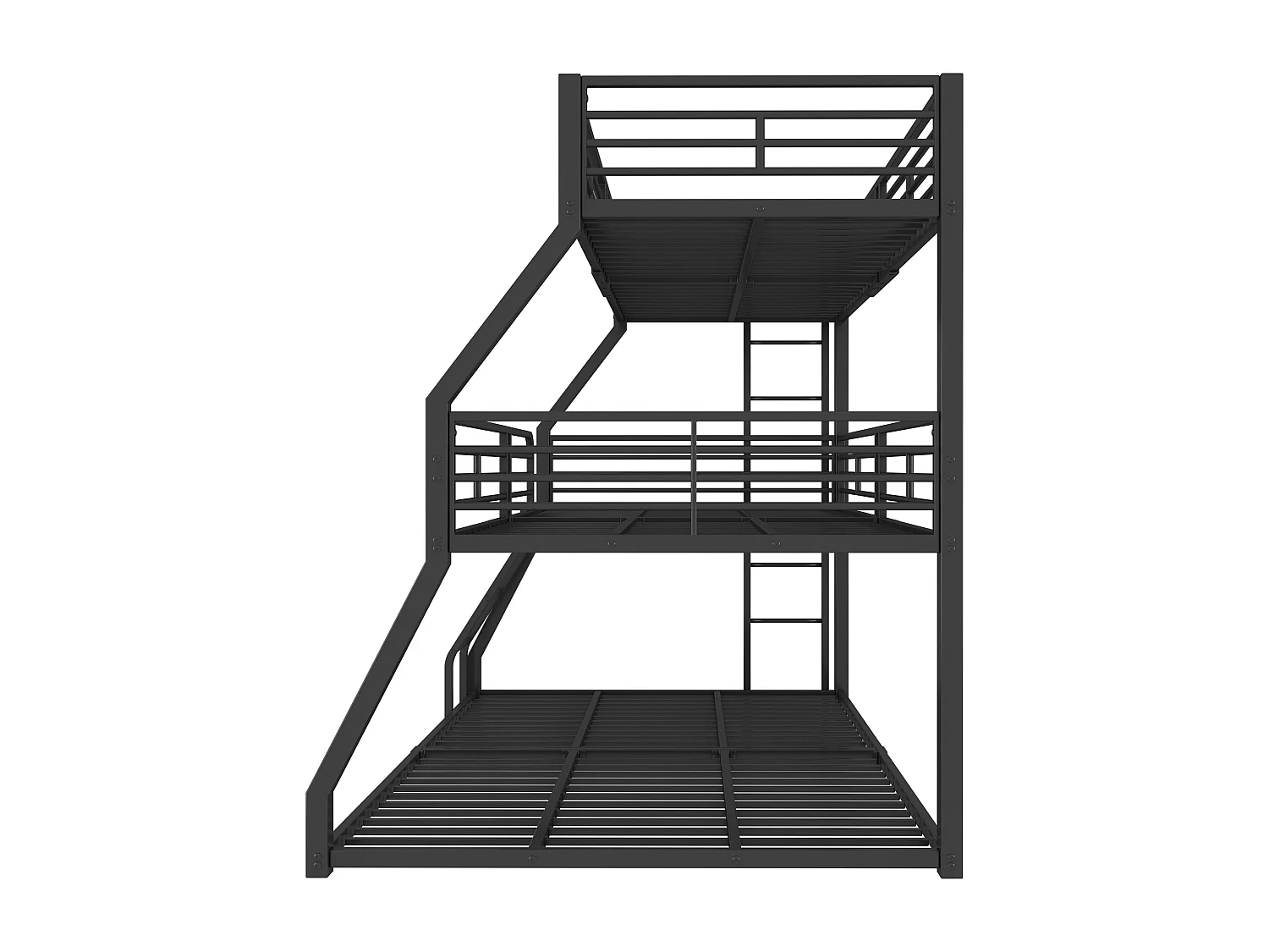 3-persoonsstapelbedden 90/120/140 x 200 cm met 2 ladders - Metaal - Lattenbodem - Zwart (zonder matras)