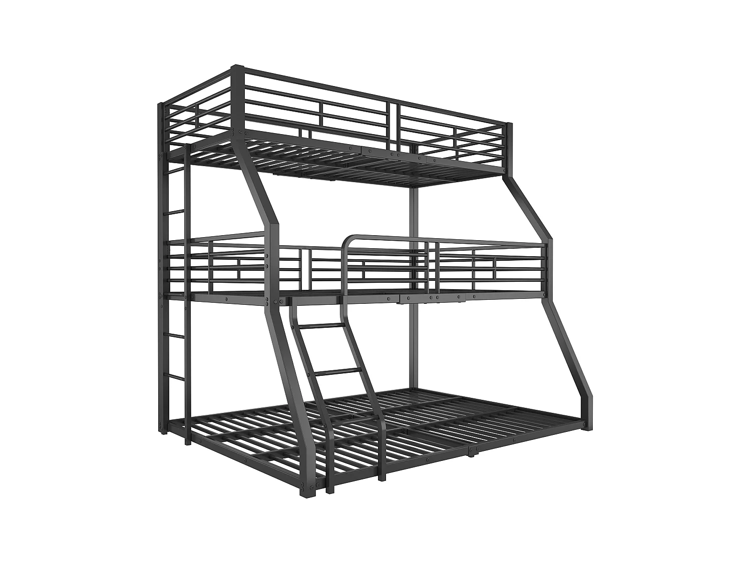 3-persoonsstapelbedden 90/120/140 x 200 cm met 2 ladders - Metaal - Lattenbodem - Zwart (zonder matras)