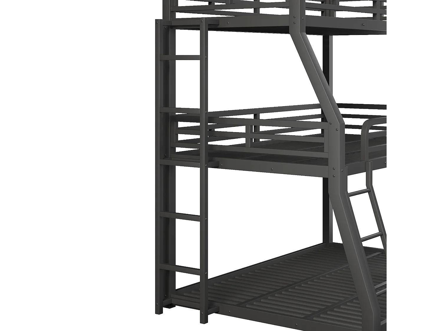 3-persoonsstapelbedden 90/120/140 x 200 cm met 2 ladders - Metaal - Lattenbodem - Zwart (zonder matras)