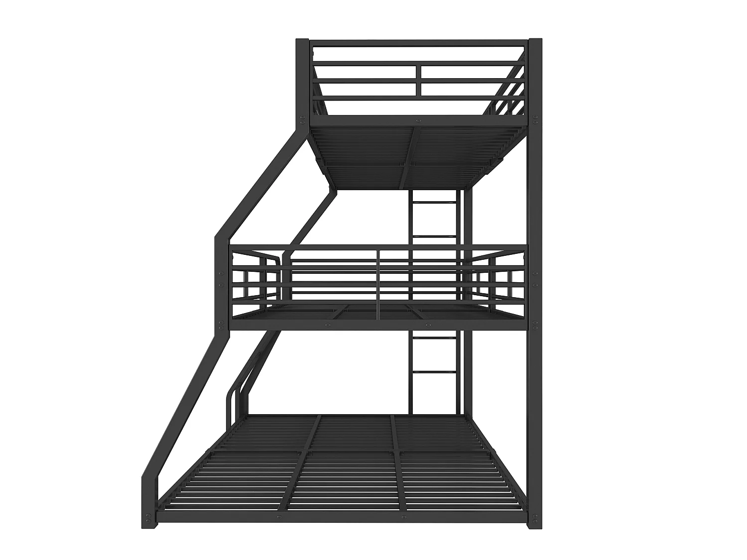 3-persoonsstapelbedden 90/120/140 x 200 cm met 2 ladders - Metaal - Lattenbodem - Zwart (zonder matras)