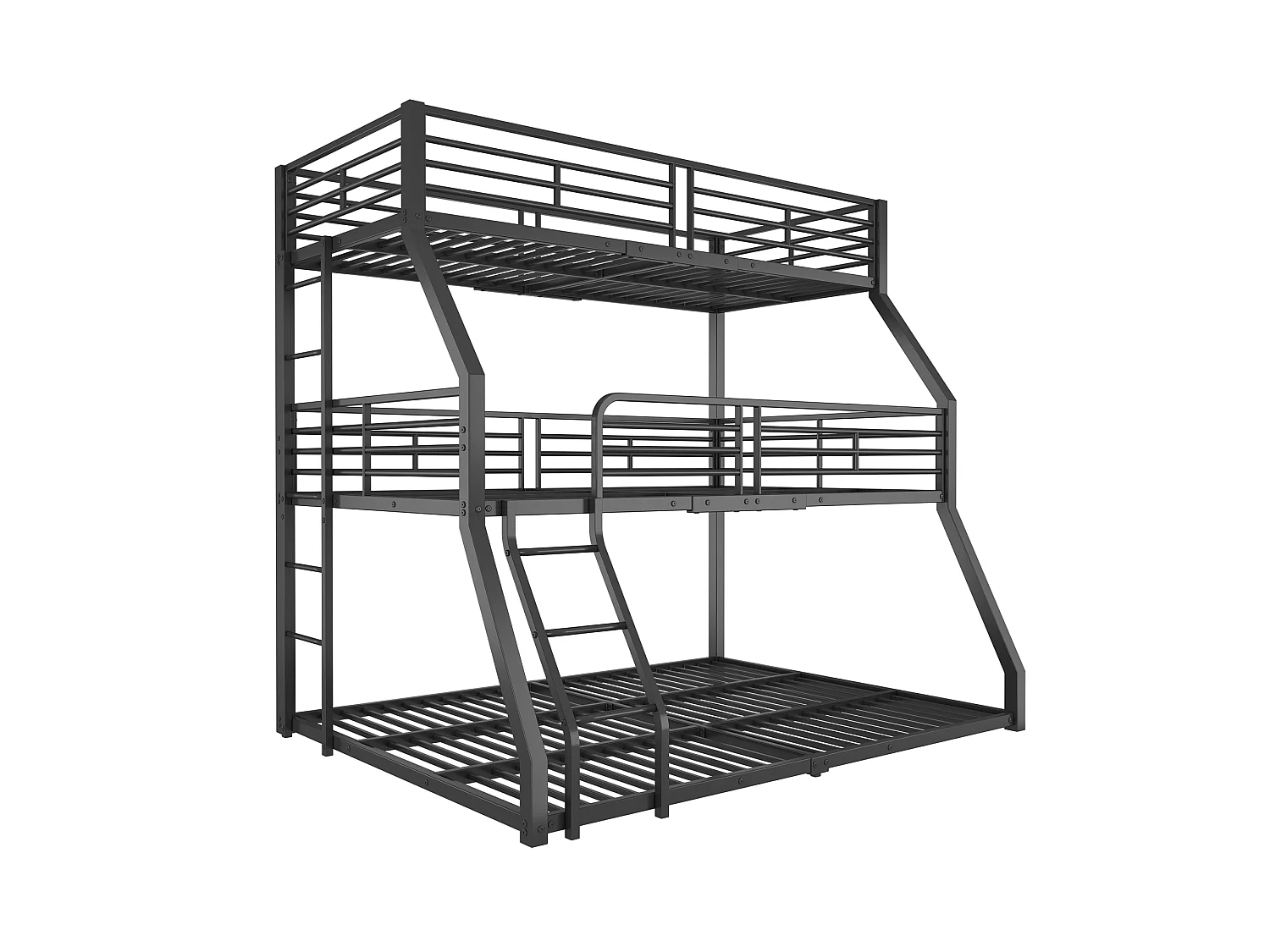 3-persoonsstapelbedden 90/120/140 x 200 cm met 2 ladders - Metaal - Lattenbodem - Zwart (zonder matras)