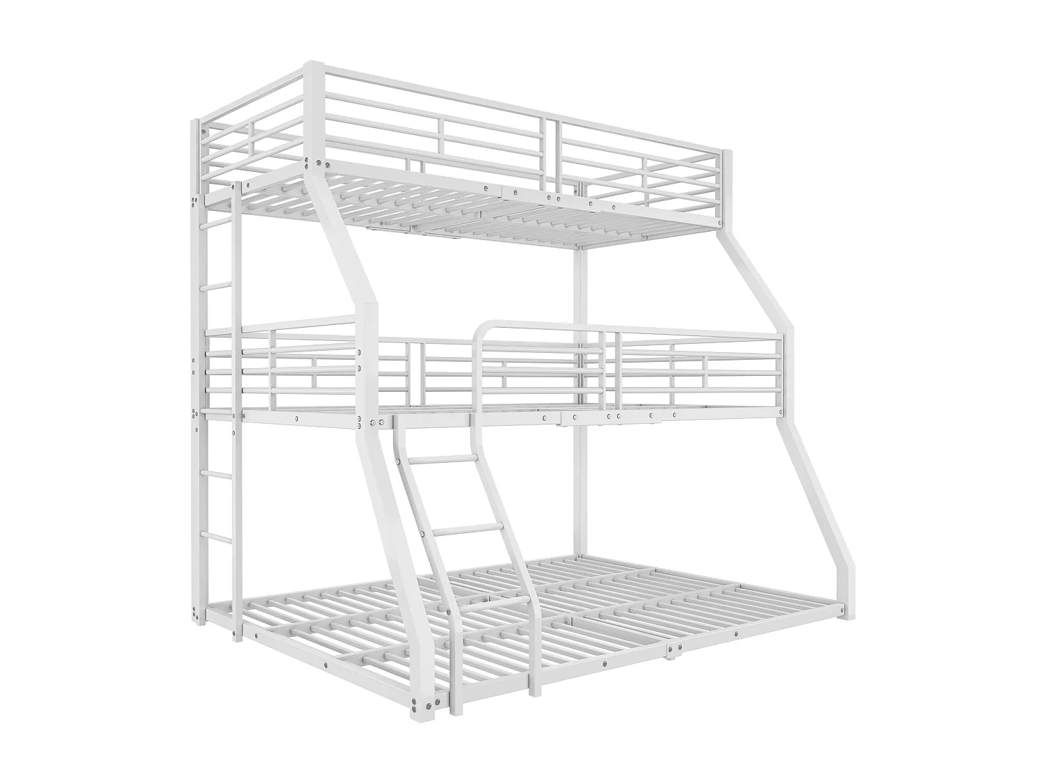 Driepersoonsstapelbedden 90/120/140 x 200 cm met 2 ladders - Metaal - Lattenbodem - Wit (zonder matras)