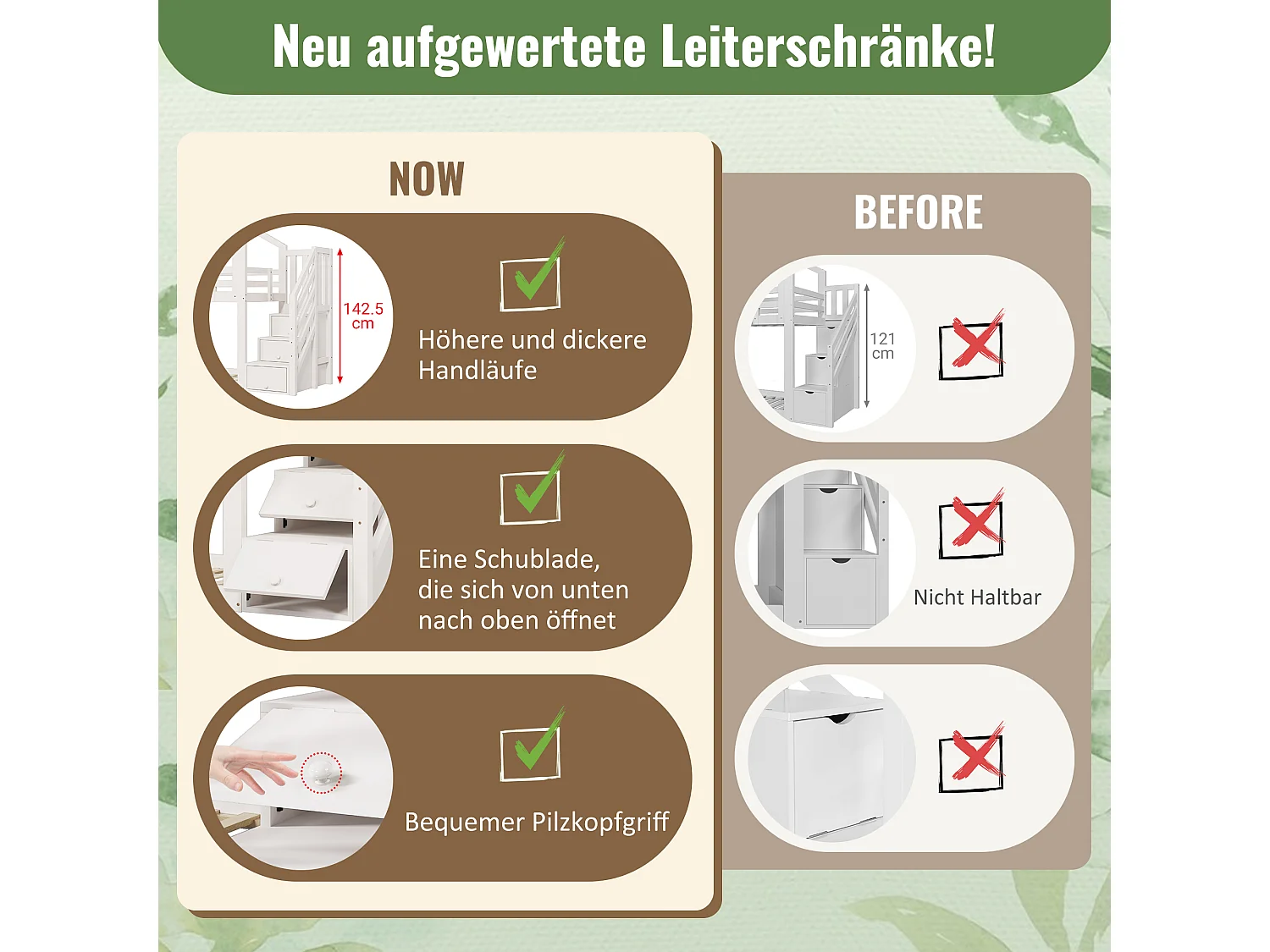 Etagenbett 2 x 90 x 200 cm mit 3 Schubladen, Rutsche und Dach – Massivholz + MDF – 2 x Lattenrost – Weiß (ohne Matratze)