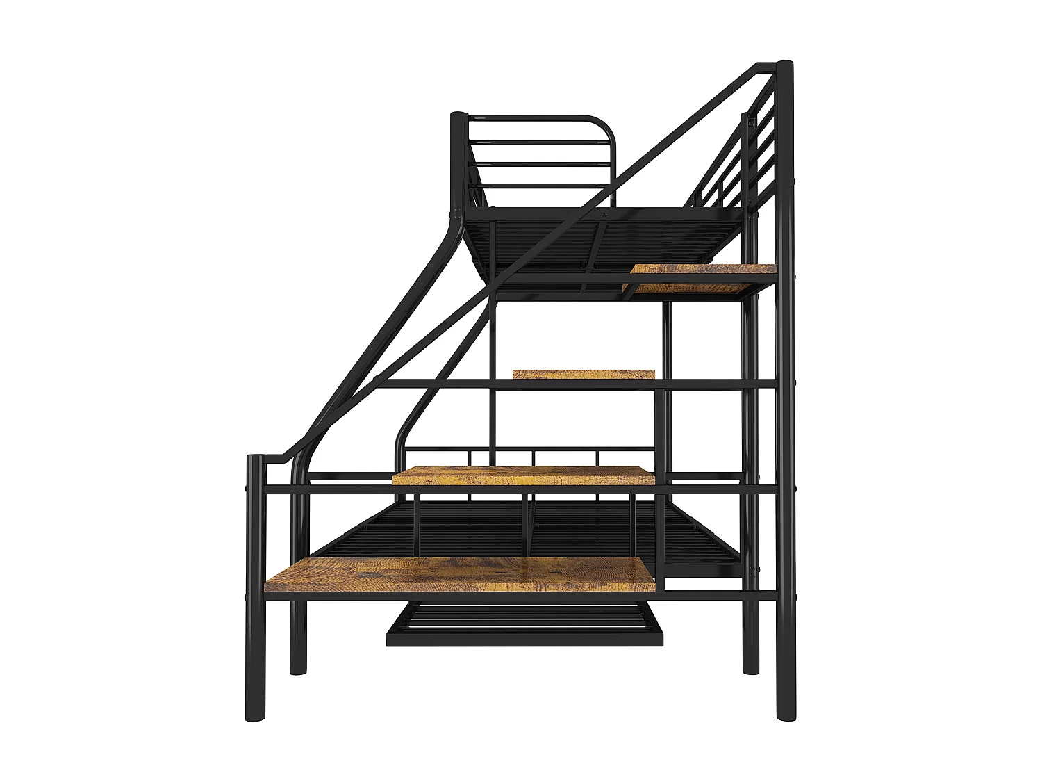 Stapelbedden 140 x 200 + 90 x 200 cm met onderschuifbed 90 x 190 cm - Metaal + MDF - Lattenbodem - Zwart (zonder matras)