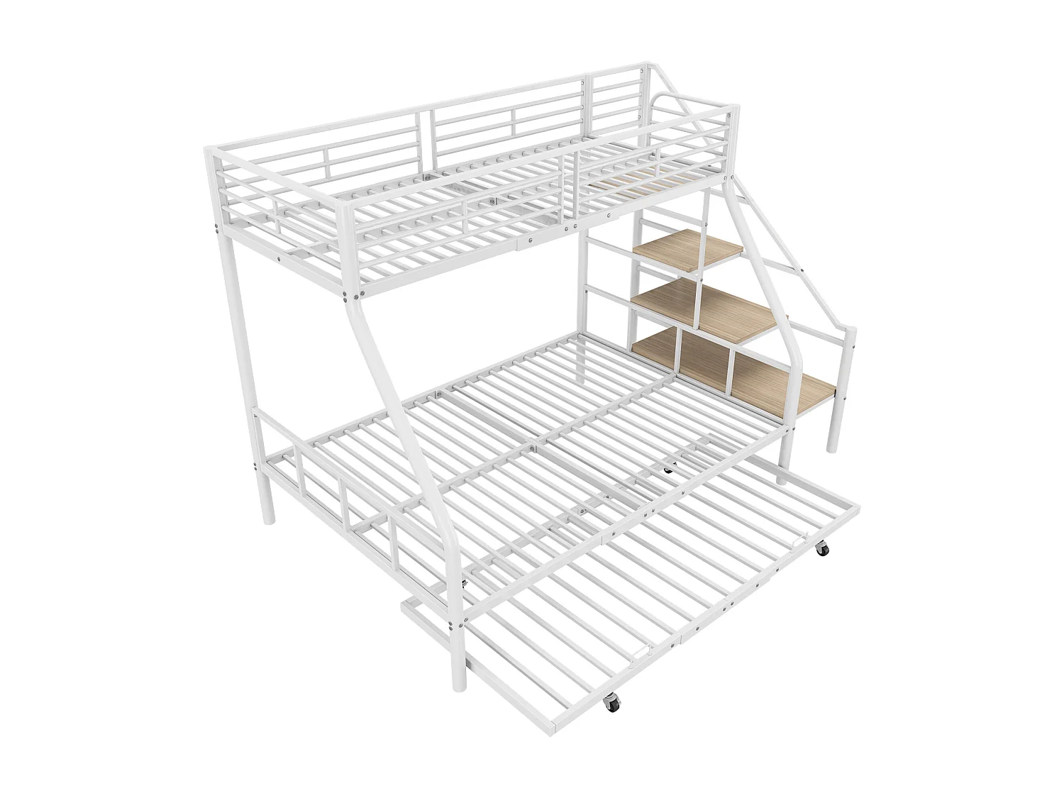 Beliches 140 x 200 + 90 x 200 cm com bicama 90 x 190 cm - Metal + MDF - Base de ripas - Branco (sem colchão)