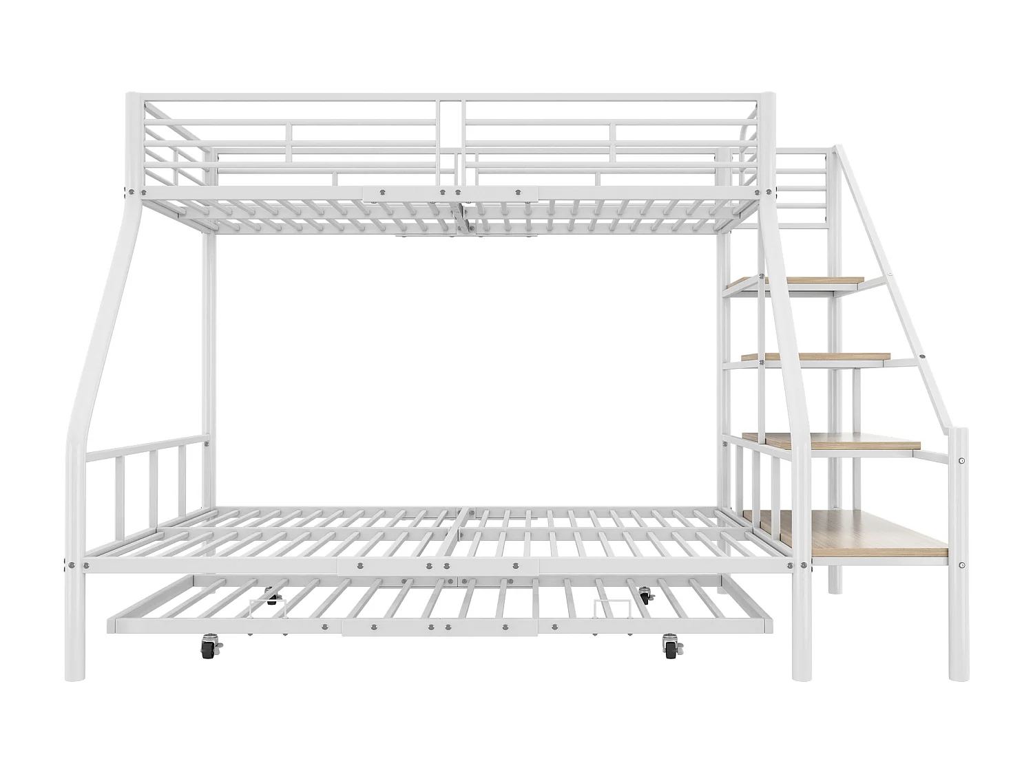 Beliches 140 x 200 + 90 x 200 cm com bicama 90 x 190 cm - Metal + MDF - Base de ripas - Branco (sem colchão)