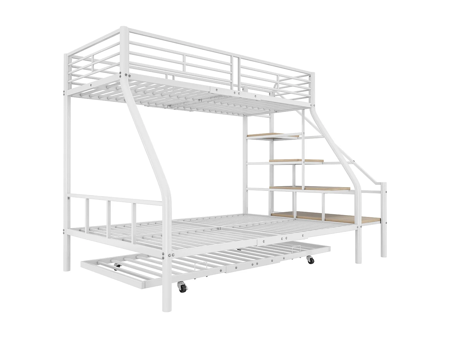 Beliches 140 x 200 + 90 x 200 cm com bicama 90 x 190 cm - Metal + MDF - Base de ripas - Branco (sem colchão)