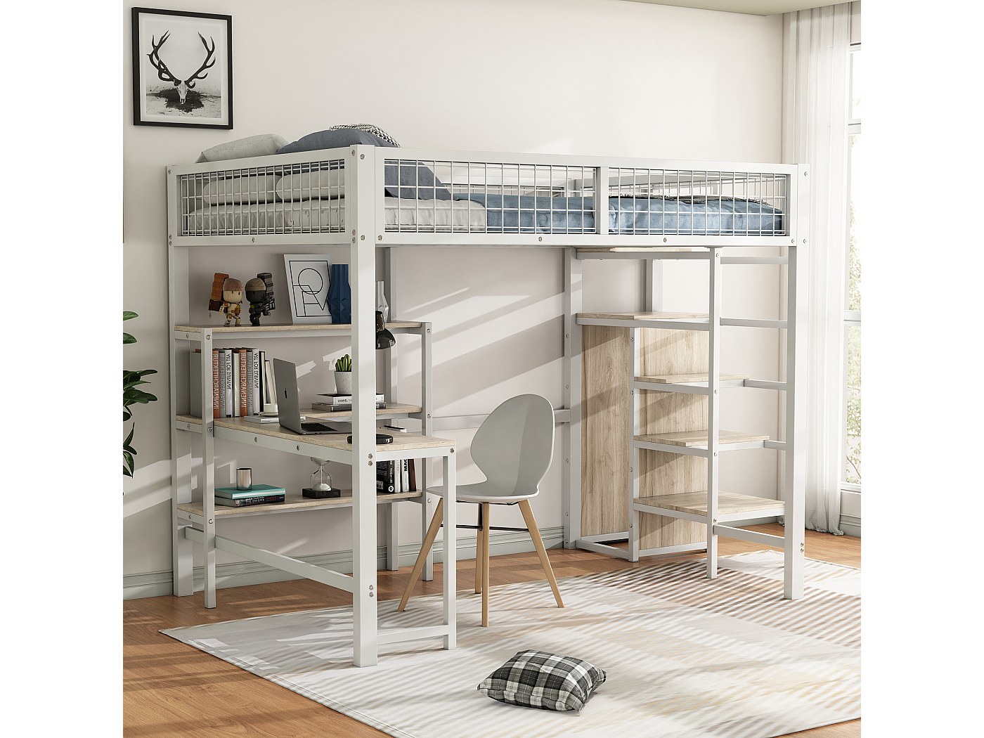 Letto A Soppalco Bianco 140x200cm Con Scrivania | Per Camerette Bambini E Ragazzi - Foto 12