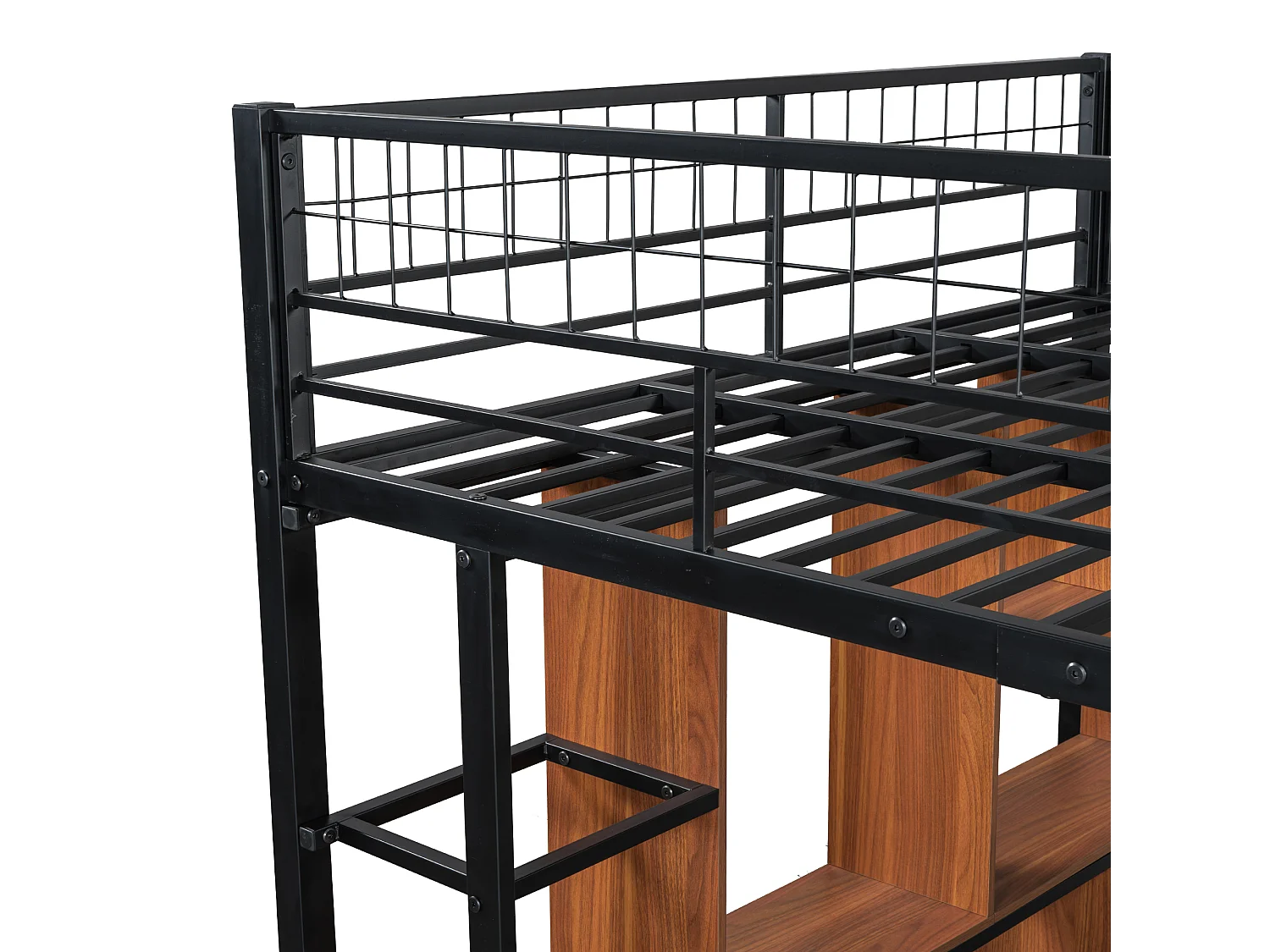 Letto a soppalco multifunzionale 140 x 200 cm, letto in metallo con contenitore, ripiani e scale, letto per adulti e lettino per bambini