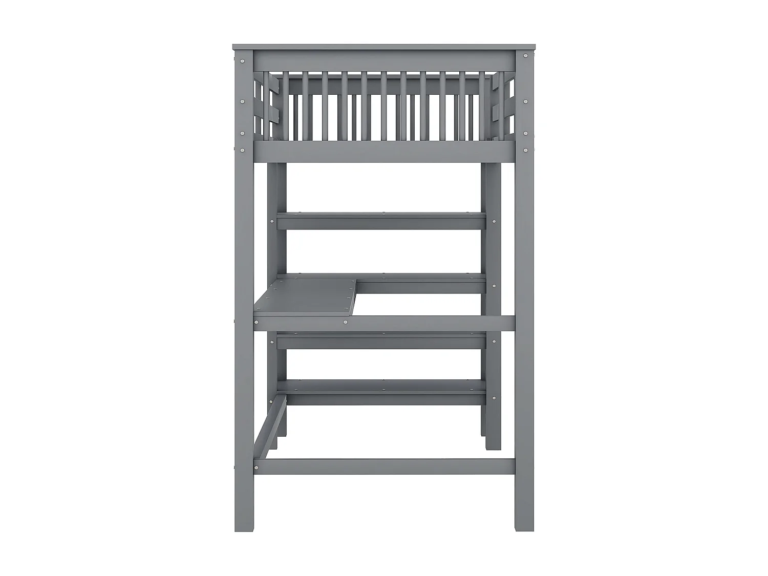 Lit mezzanine 90 x 200 cm avec bureau et étagères de rangement - Bois de pin + MDF - Gris