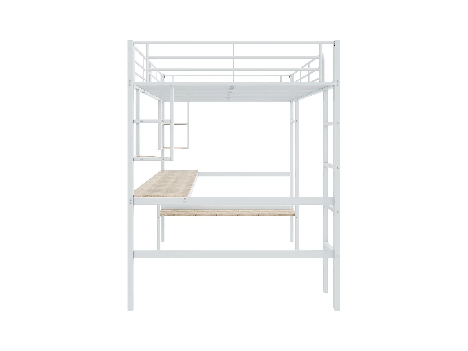 Lit mezzanine 140 x 200 cm avec bureau et étagères - Métal - Sommier à lattes - Blanc (sans matelas)